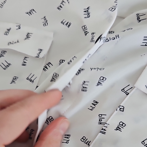 White Button-Up Shirt with Black Pattern - Picture 3 of 5